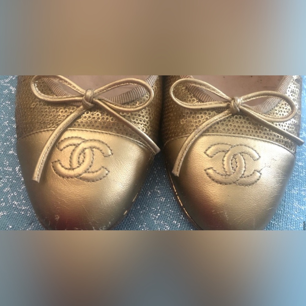 RARE❤️Chanel Gold sequined ballet flats ❤️ size 38 made in Italy